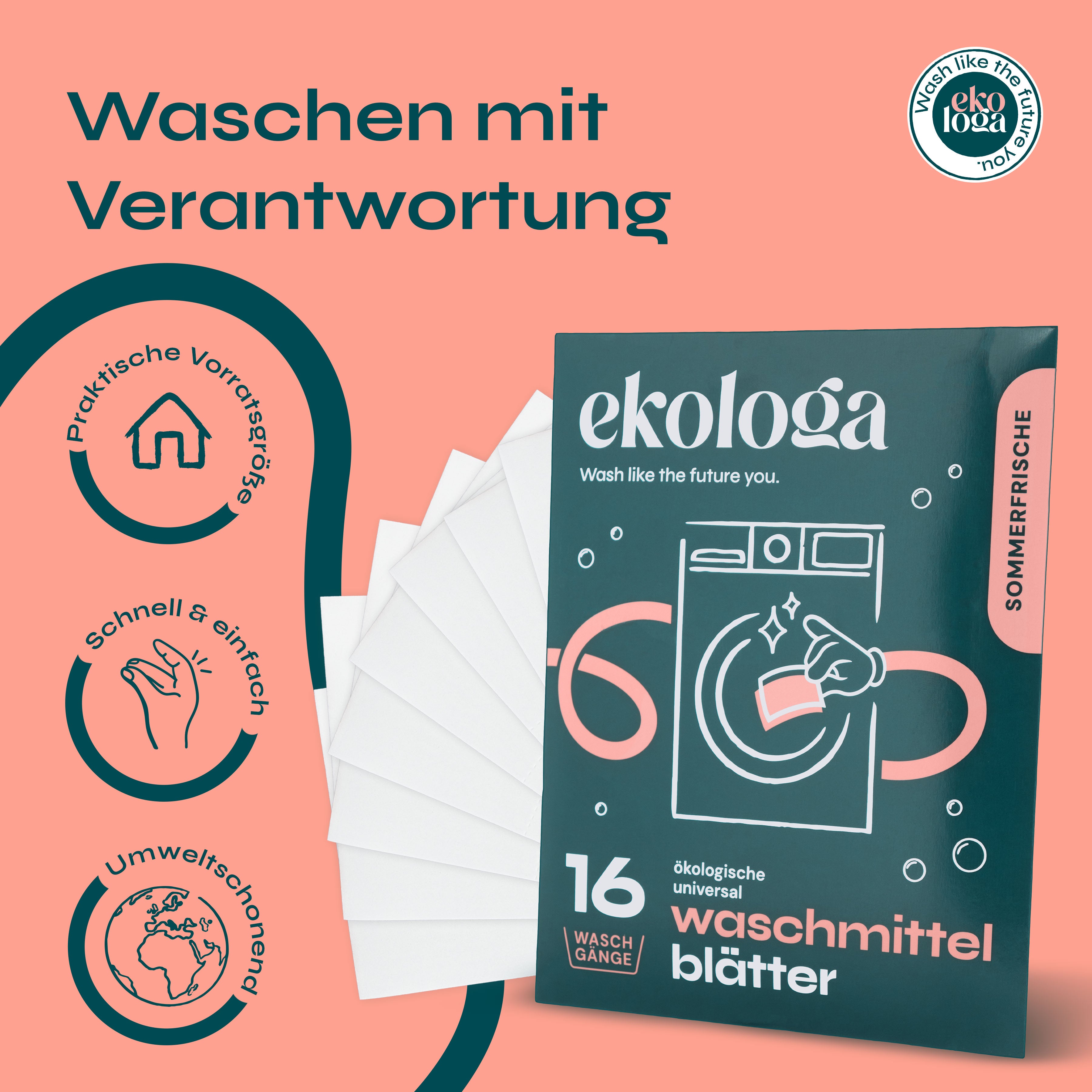 Umweltfreundliche Waschmittelblätter Probepack (16 Waschgänge)