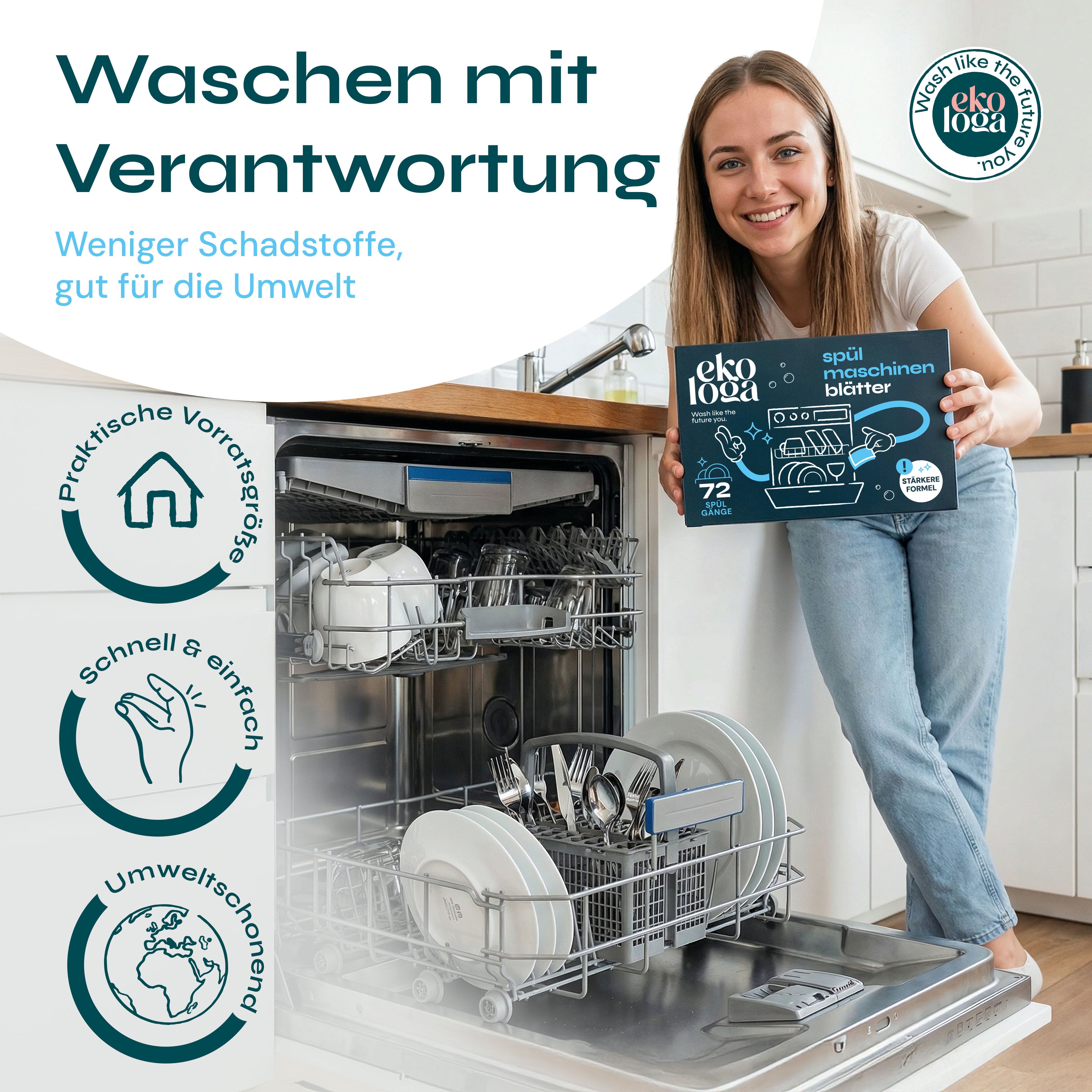 Nachhaltige Spülmittelblätter (72 Spülgänge)