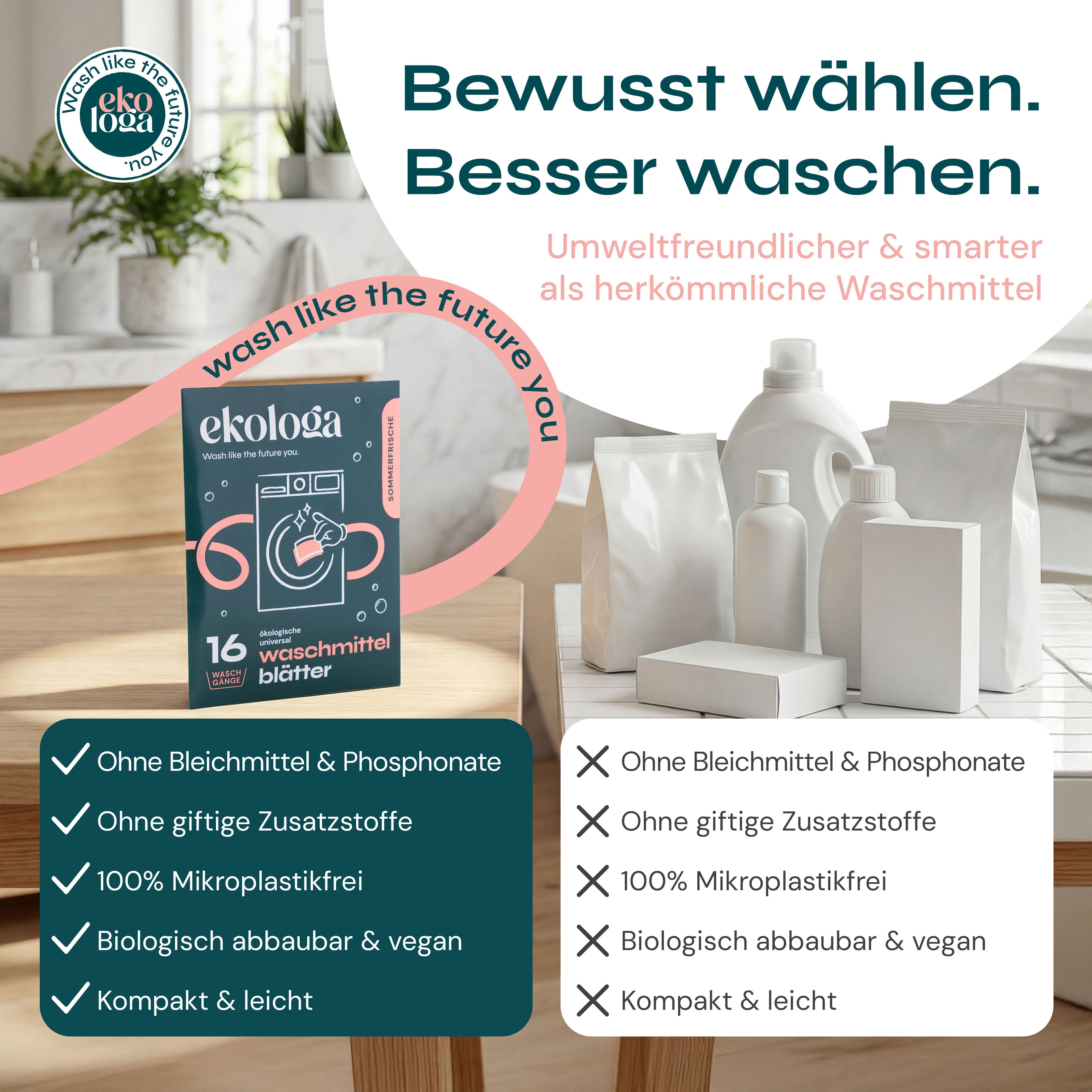 Umweltfreundliche Waschmittelblätter Probepack (16 Waschgänge)