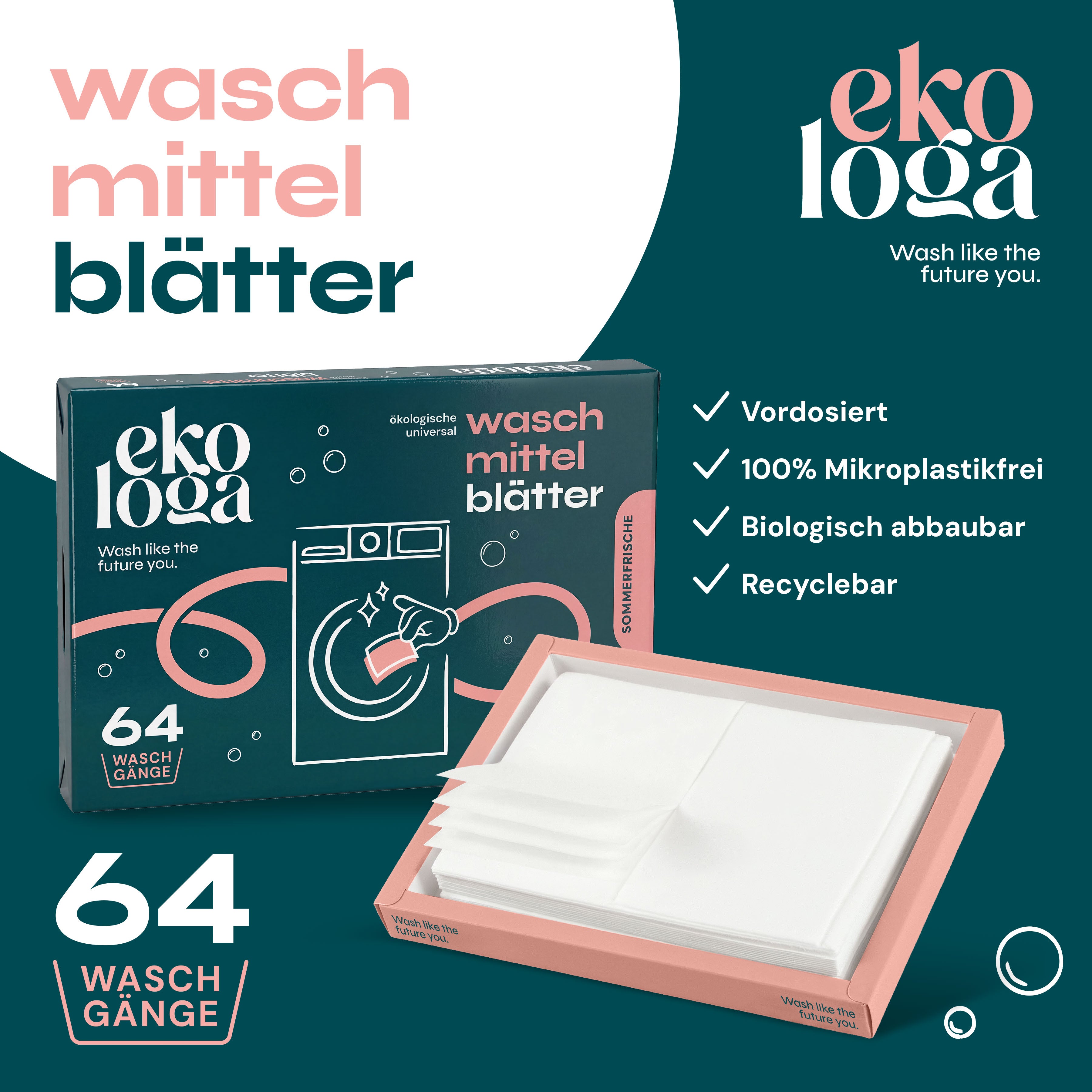 Umweltfreundliche Waschmittelblätter (64 Waschgänge)
