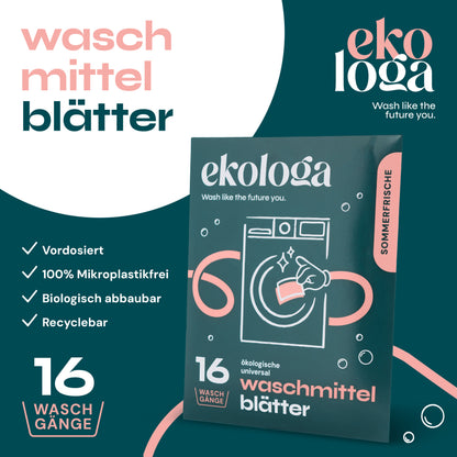 Umweltfreundliche Waschmittelblätter Probepack (16 Waschgänge)