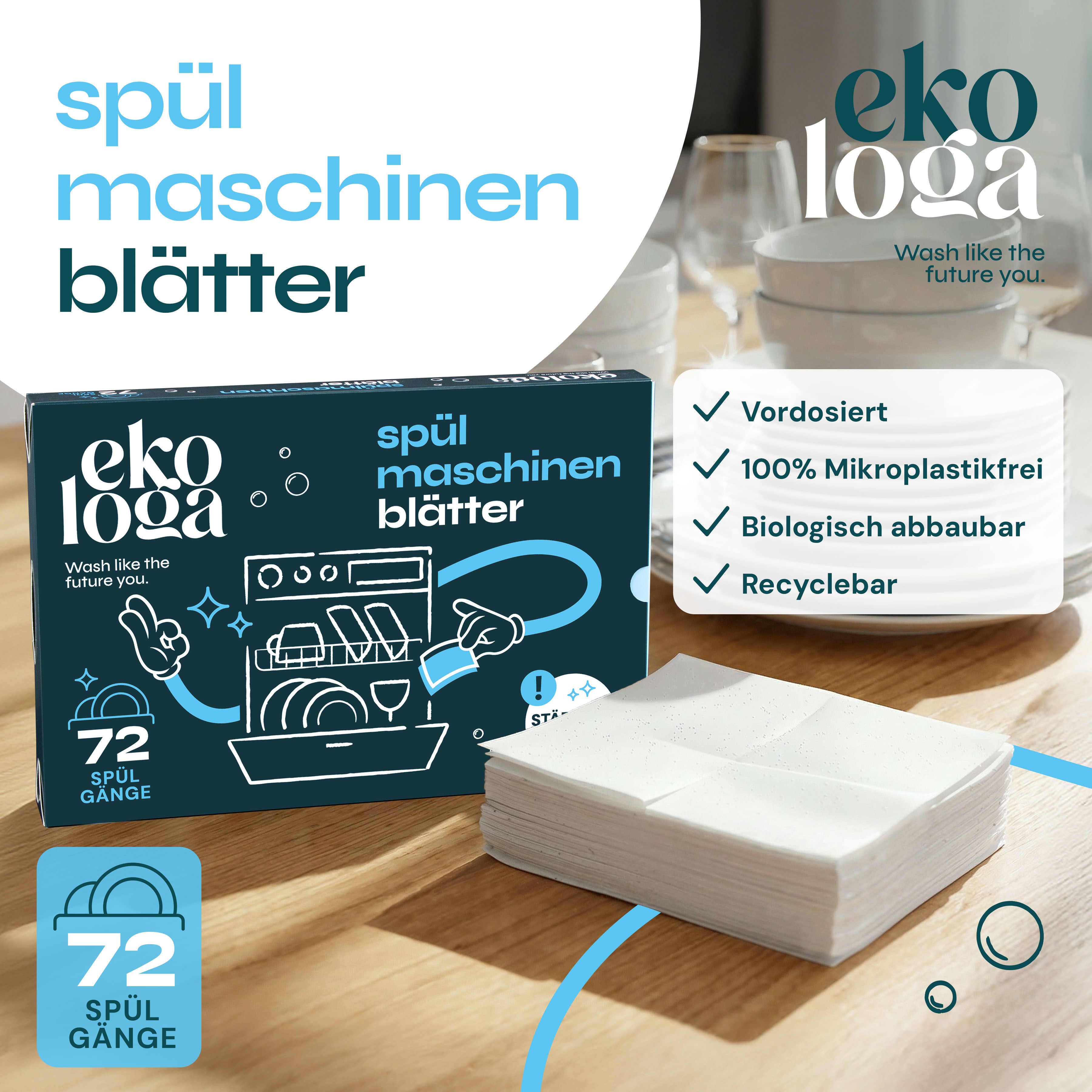 Nachhaltige Spülmittelblätter (72 Spülgänge)