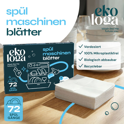 Nachhaltige Spülmittelblätter (72 Spülgänge)