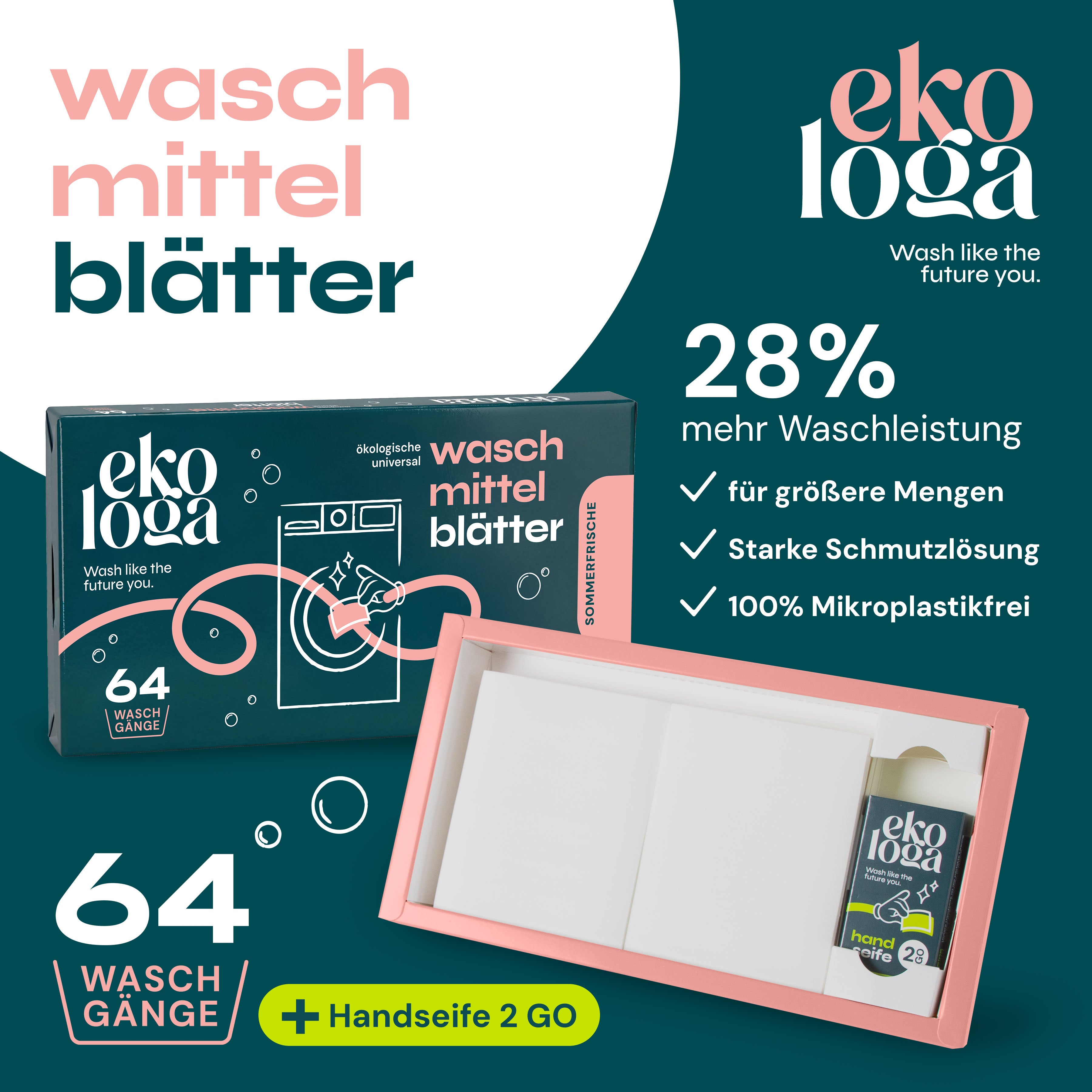 Umweltfreundliche Waschmittelblätter (64 Waschgänge mit Handseife)