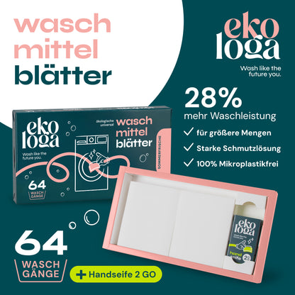 Umweltfreundliche Waschmittelblätter (64 Waschgänge mit Handseife)