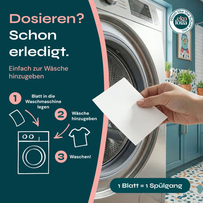 Umweltfreundliche Waschmittelblätter (64 Waschgänge mit Handseife)