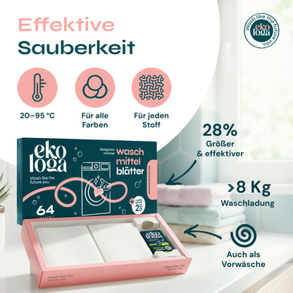 Umweltfreundliche Waschmittelblätter (64 Waschgänge mit Handseife)
