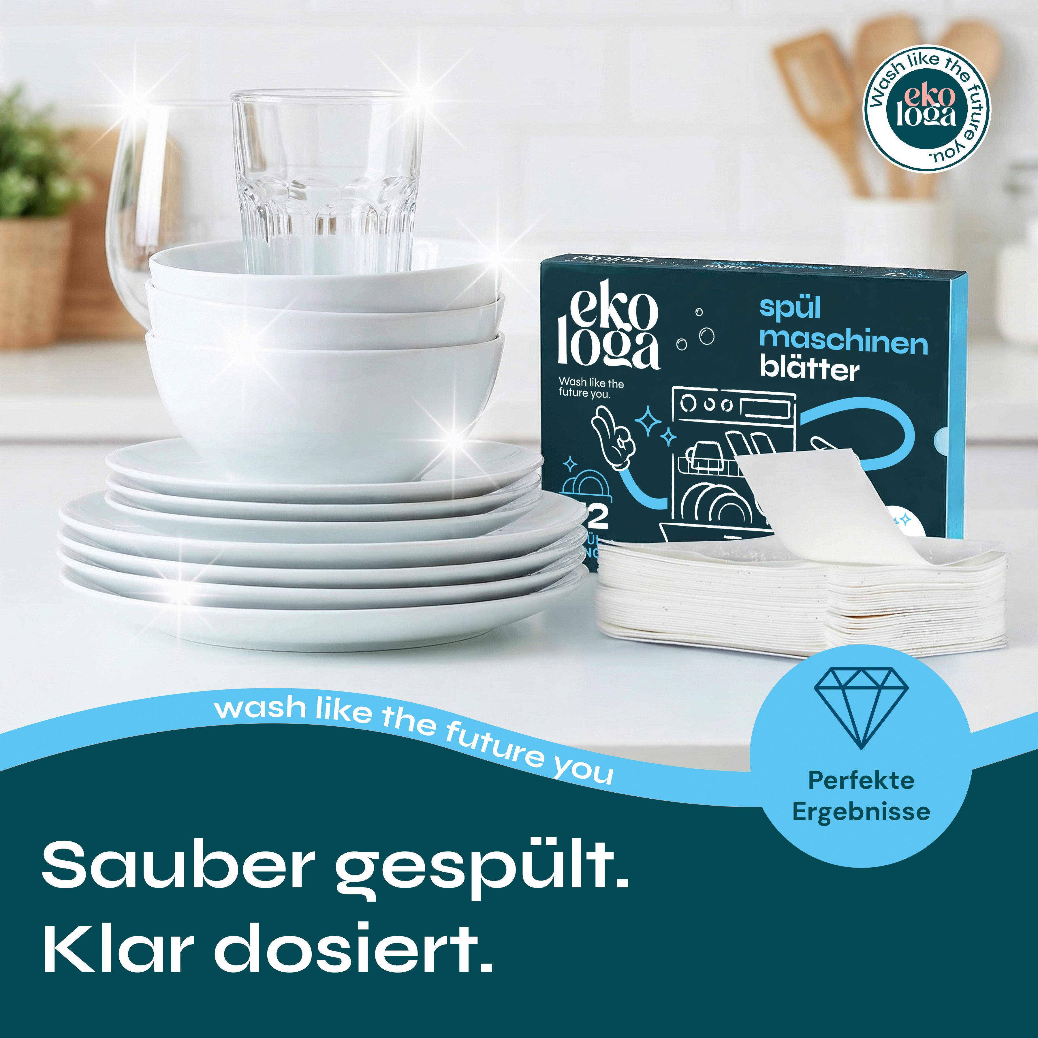 Nachhaltige Spülmittelblätter (72 Spülgänge)