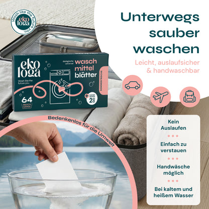 Umweltfreundliche Waschmittelblätter (64 Waschgänge mit Handseife)