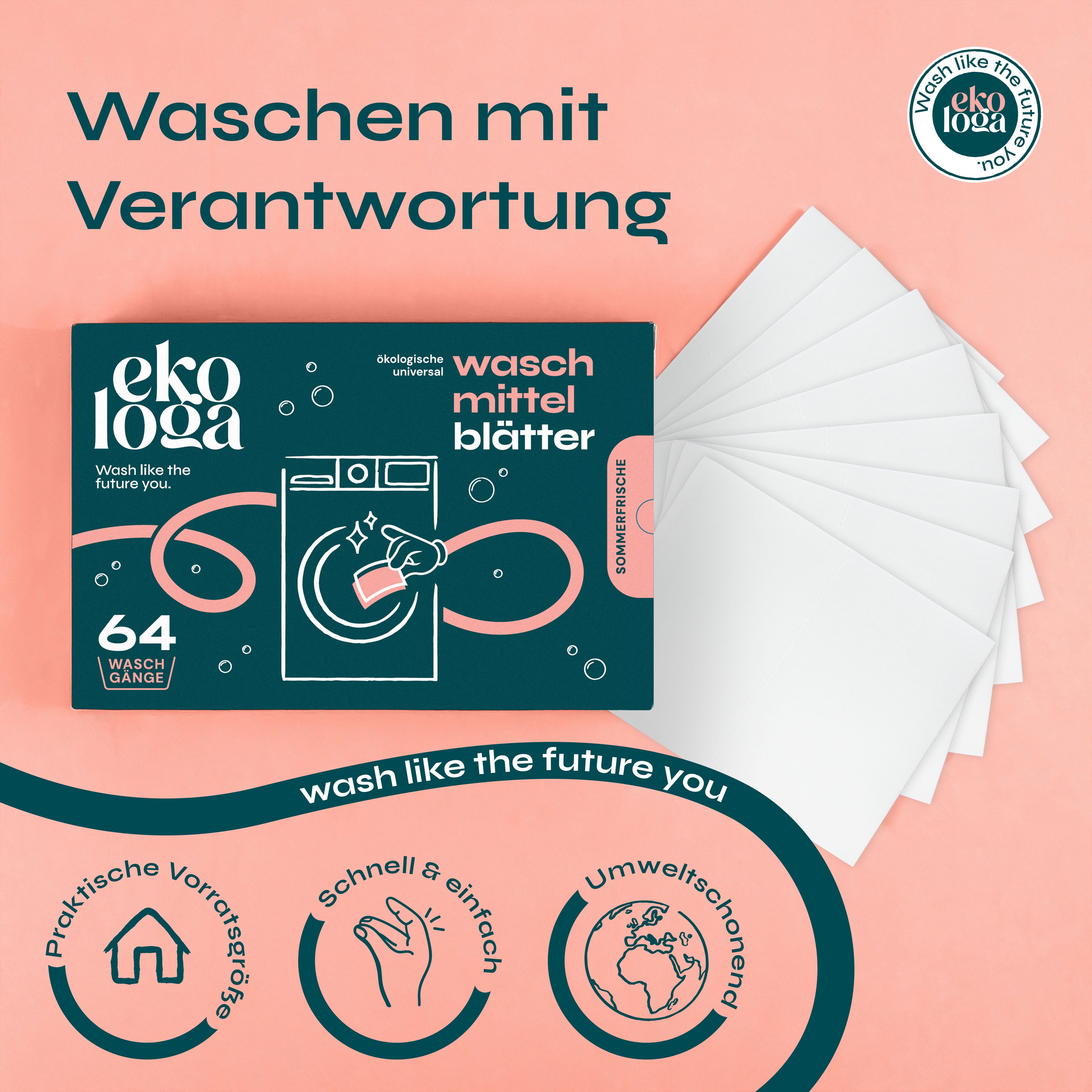 Umweltfreundliche Waschmittelblätter (64 Waschgänge)
