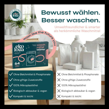 Umweltfreundliche Waschmittelblätter (64 Waschgänge)