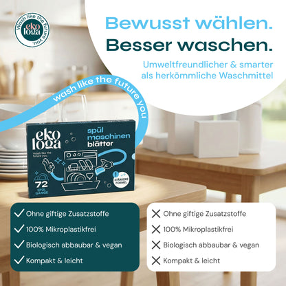Nachhaltige Spülmittelblätter (72 Spülgänge)