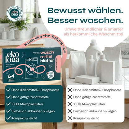 Umweltfreundliche Waschmittelblätter (64 Waschgänge mit Handseife)