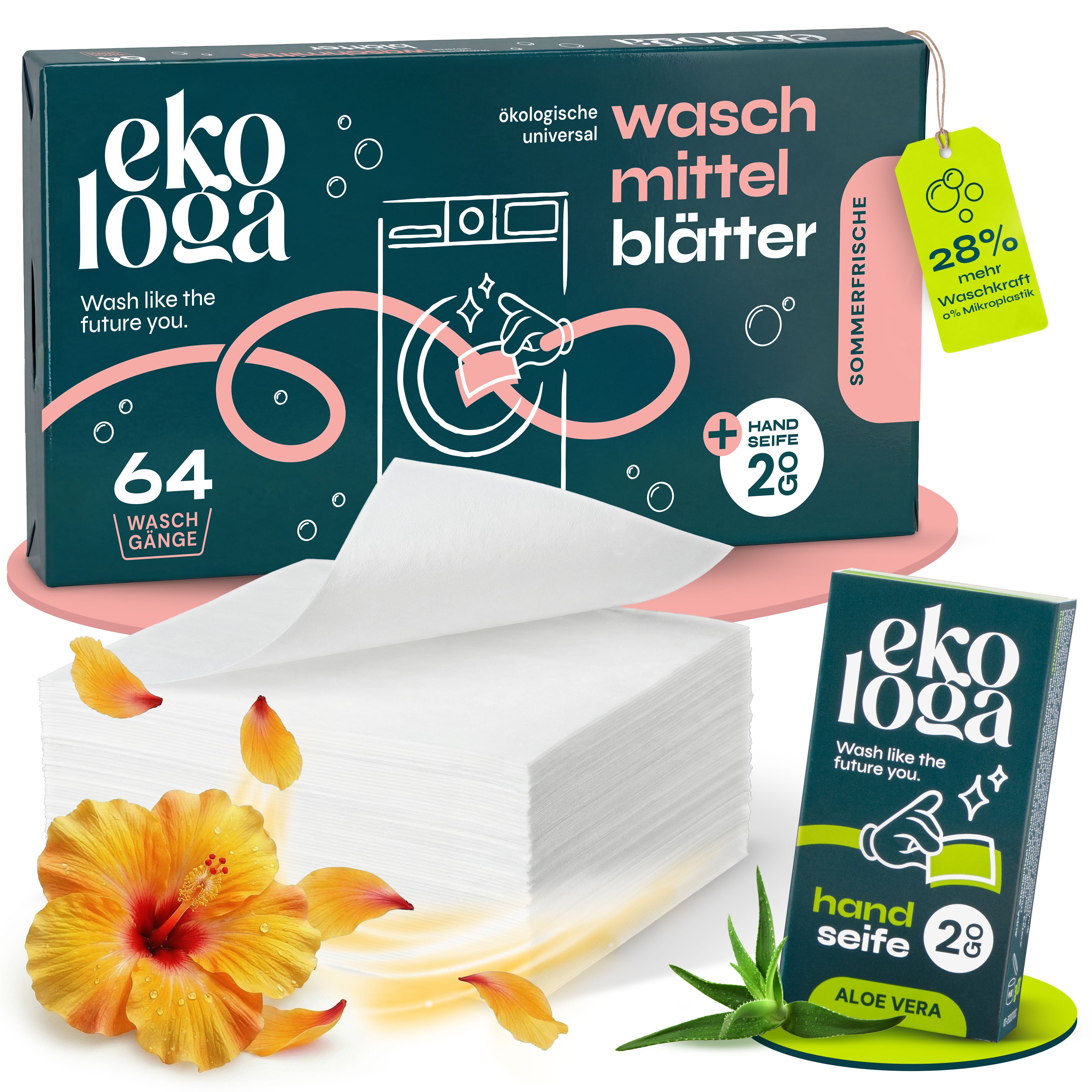 Umweltfreundliche Waschmittelblätter (64 Waschgänge mit Handseife)