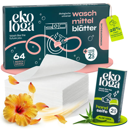 Umweltfreundliche Waschmittelblätter (64 Waschgänge mit Handseife)