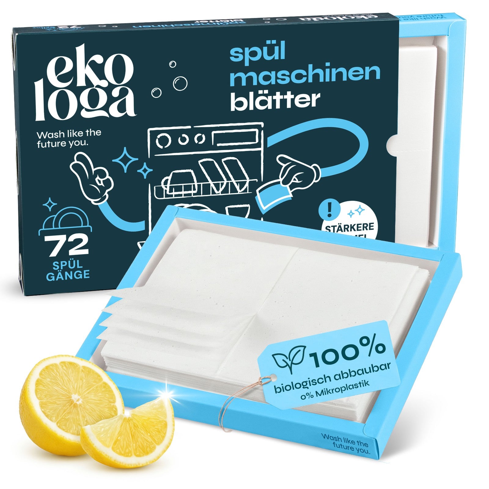 Ekologa Spülmittelblätter, 72 Spülgänge — Produktfoto