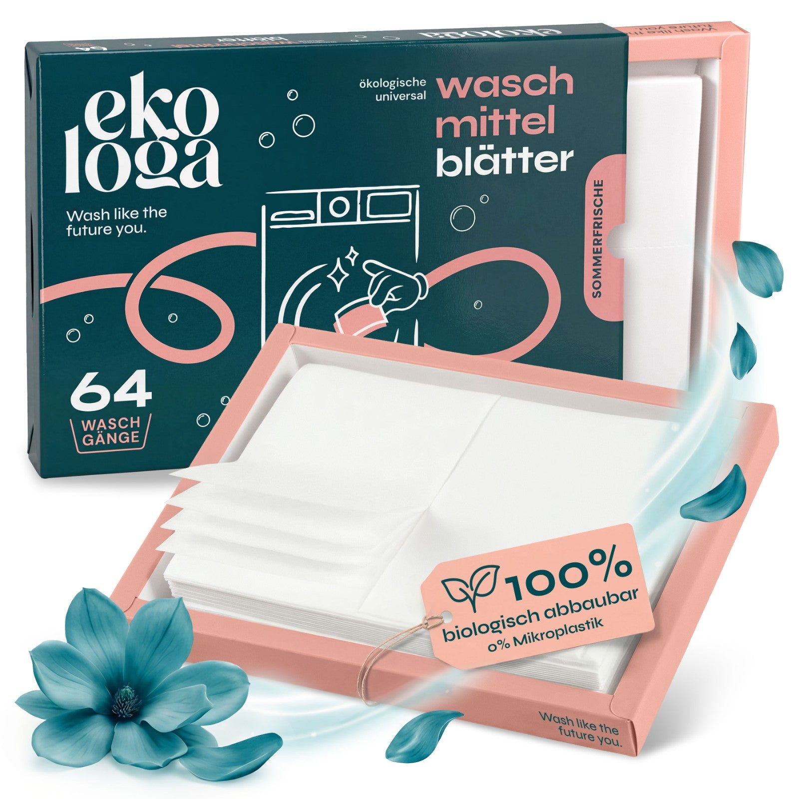 Ekologa Waschmittelblätter, 64 Waschgänge — Produktfoto